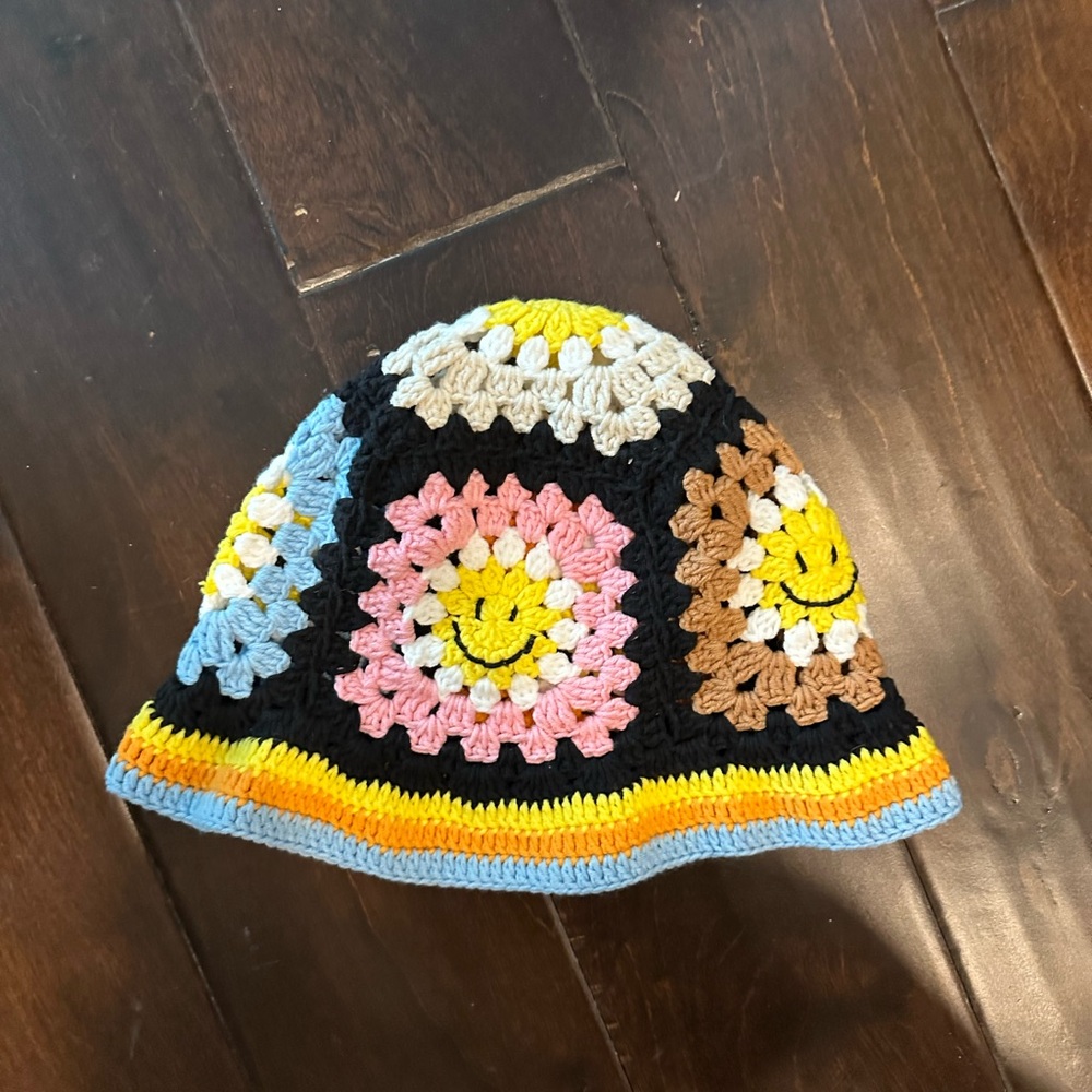 Crochet Smiley Face Beanie, handmade